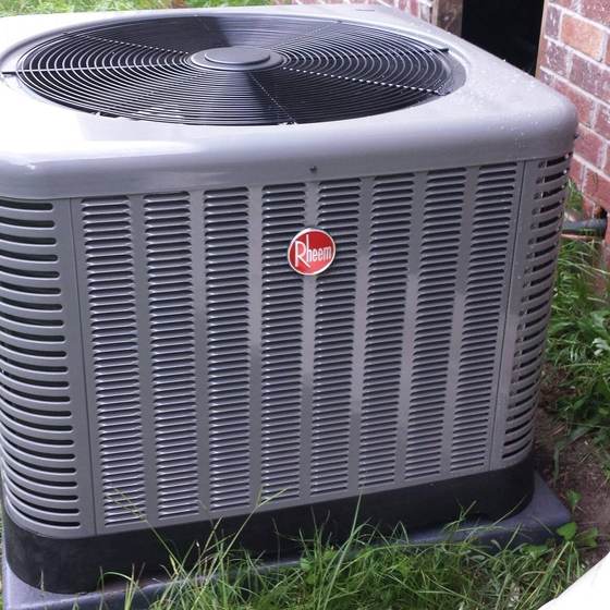 Rheem AC condenser unit installed by Jefferson's AC & Electrical