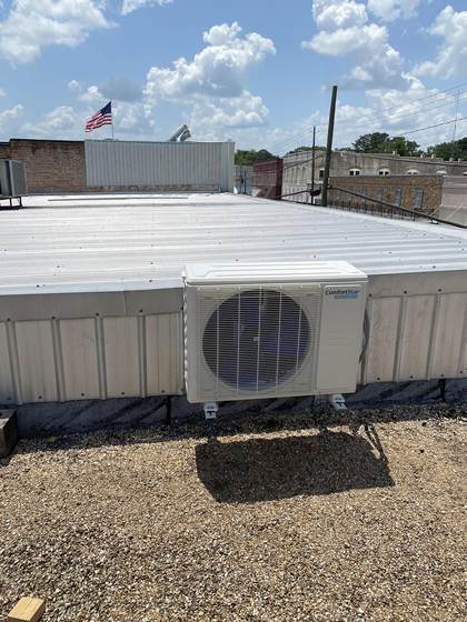 ComfortStar mini-split condenser on a rooftop in downtown Tylertown, MS